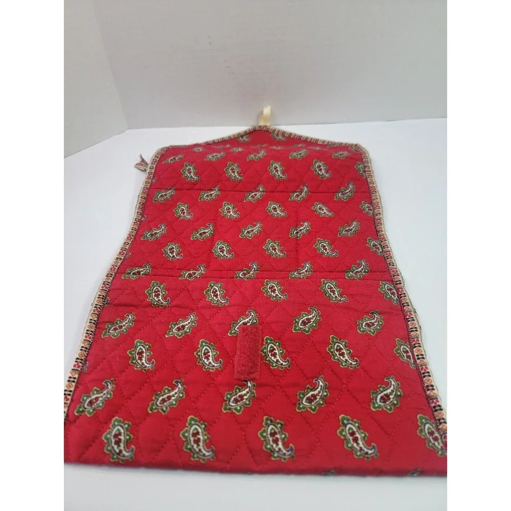 Red Paisley Quilted Hanging Travel Toiletry Cosmetic Jewelry Organizer Bag